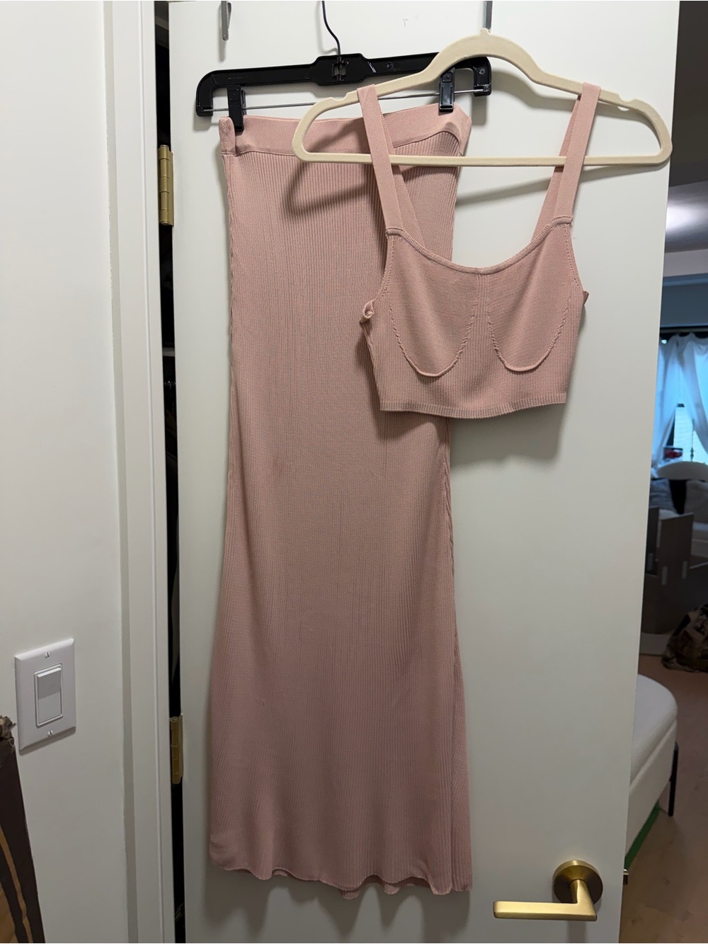 Zara Ribbed Blush Pink Knit Tank & Maxi Skirt Set - Sz S